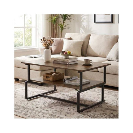 2-Tier Industrial Coffee Table with Metal Frame, Rustic Brown, 85 x 60 x 47 cm
