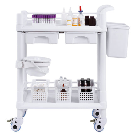 2-Tier Lab Cart With 2 Drawers, Trays, Silent Wheels