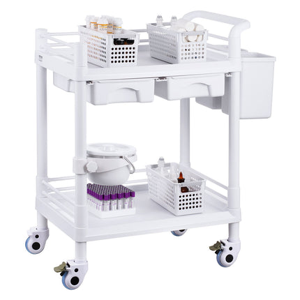 2-Tier Lab Cart With 2 Drawers, Trays, Silent Wheels