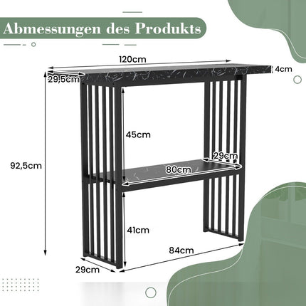 Marmoriertes 2-Etagen-Konsolentisch mit Metallrahmen