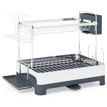 2-Tier Metal Dish Rack with Glass & Utensil Holders