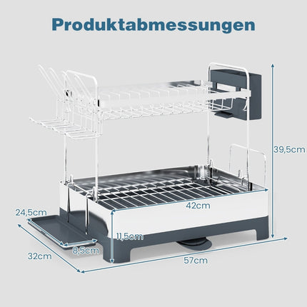 2-Tier Metal Dish Rack with Glass & Utensil Holders