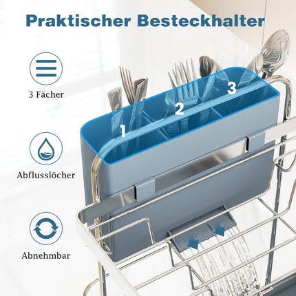 2-Tier Metal Dish Rack with Glass & Utensil Holders