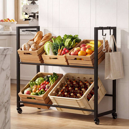 2-Tier Metal Drink Crate Rack with Wheels – Black