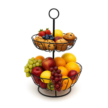 2-Tier Metal Fruit Stand with Open Baskets
