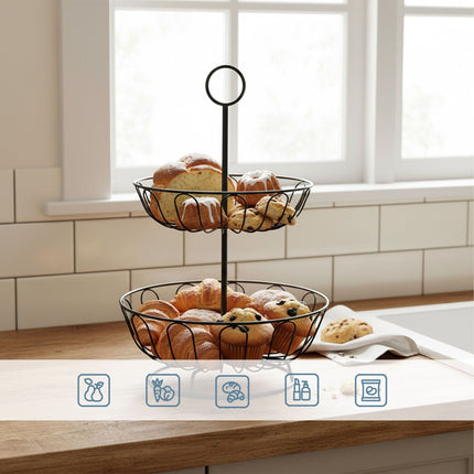 2-Tier Metal Fruit Stand with Open Baskets