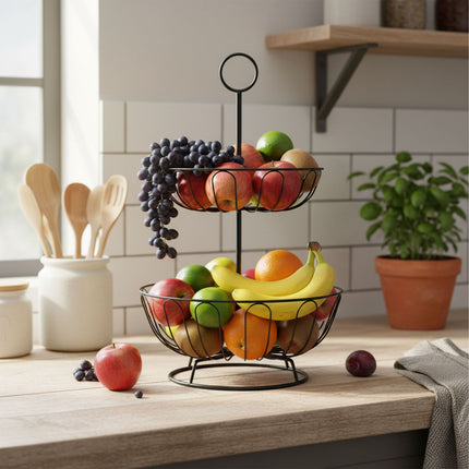 2-Tier Metal Fruit Stand with Open Baskets