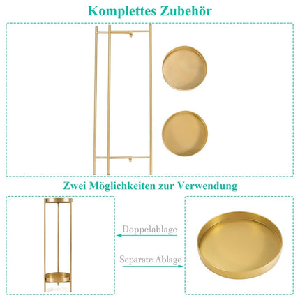 2-stöckiger Pflanzenständer aus Metall, moderner Blumenständer mit Ablage, 25 x 80 cm, golden