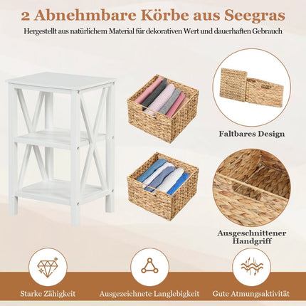 2-Tier Nightstand with Seagrass Baskets, White