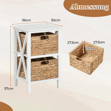 2-Tier Nightstand with Seagrass Baskets, White