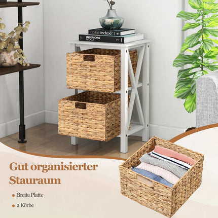 2-Tier Nightstand with Seagrass Baskets, White