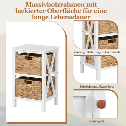2-Tier Nightstand with Seagrass Baskets, White