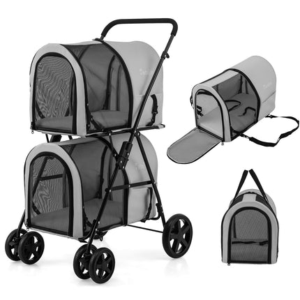 2-stöckiger Tierwagen, 16 kg Tragkraft, Grau, Netzfenster