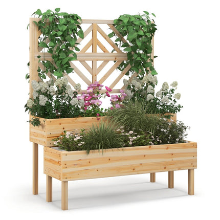 2-stöckiges Hochbeet mit Spalier, Naturholz