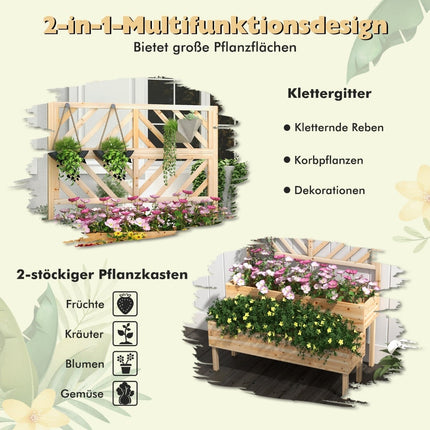 2-stöckiges Hochbeet mit Spalier, Naturholz