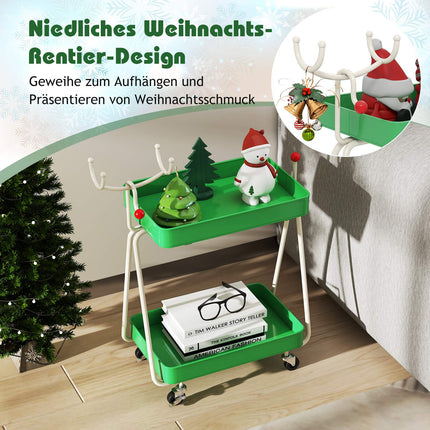Zweistufiger Rentier-Küchenwagen – Grün, Metall, festliches Design