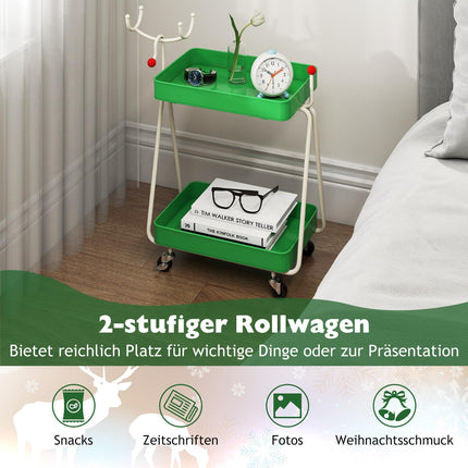 Zweistufiger Rentier-Küchenwagen – Grün, Metall, festliches Design