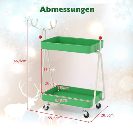 Zweistufiger Rentier-Küchenwagen – Grün, Metall, festliches Design