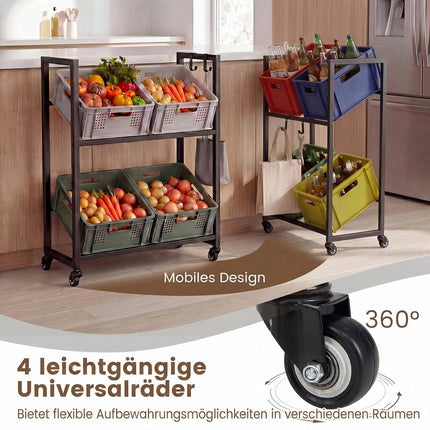 2-Tier Rolling Drink Crate Rack with Wheels, Black