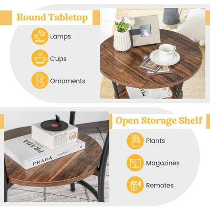 Runder Beistelltisch mit 2 Ablagen, offenes Regal, 55 cm