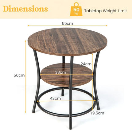 Runder Beistelltisch mit 2 Ablagen, offenes Regal, 55 cm