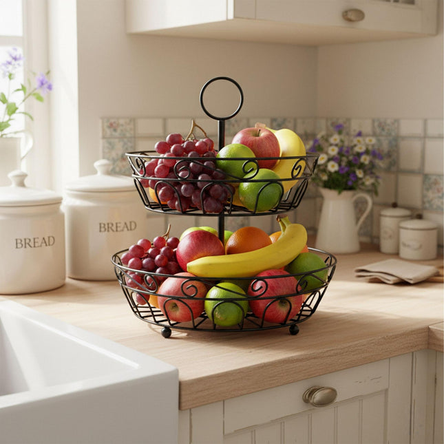 2-Tier Round Fruit Bowl – Open Lattice Design