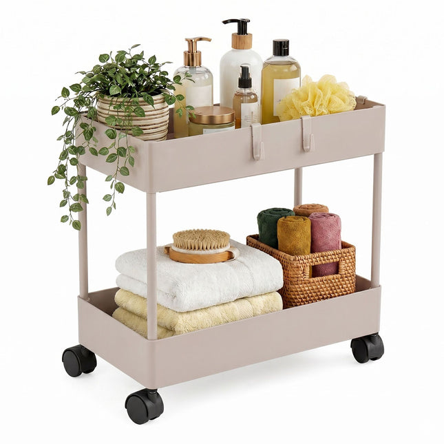 2-stöckiger Servierwagen mit Rollen, Beige