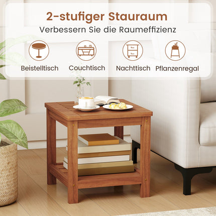 2-stöckiger Beistelltisch aus Massivholz mit Ablage, Naturfarben
