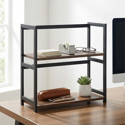 2-Tier Spice Rack Shelf, MDF and Iron, Brown/Black