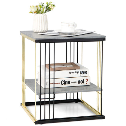 2-Tier Square End Table – Metal Frame, Removable Shelf