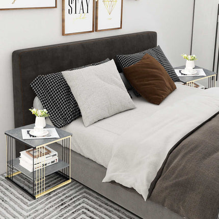 2-Tier Square End Table – Metal Frame, Removable Shelf