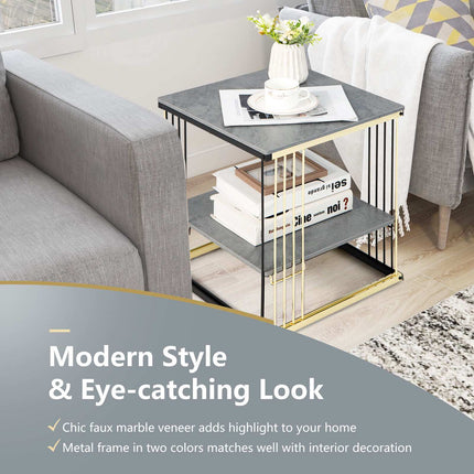 2-Tier Square End Table – Metal Frame, Removable Shelf
