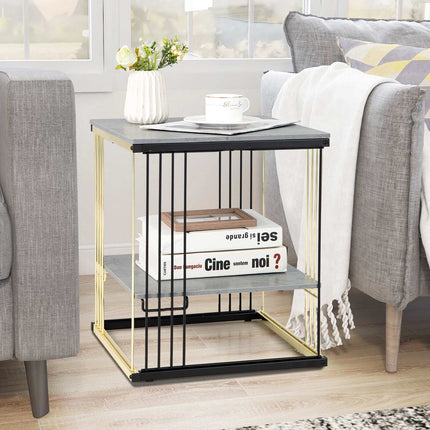 2-Tier Square End Table – Metal Frame, Removable Shelf