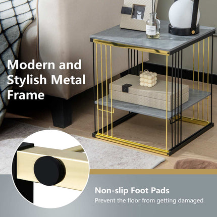 2-Tier Square End Table – Metal Frame, Removable Shelf