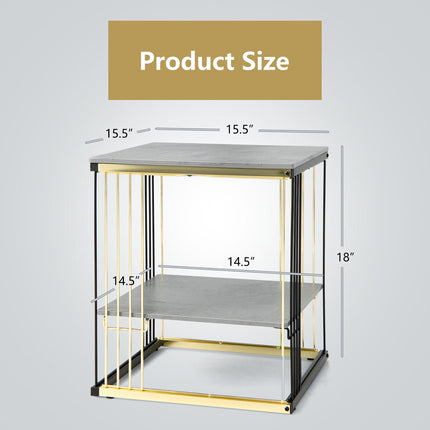 2-Tier Square End Table – Metal Frame, Removable Shelf