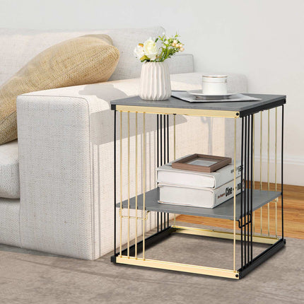 2-Tier Square End Table – Metal Frame, Removable Shelf