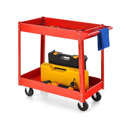 2-stufiger Rollwagen mit Griff, Metallrahmen, Rot