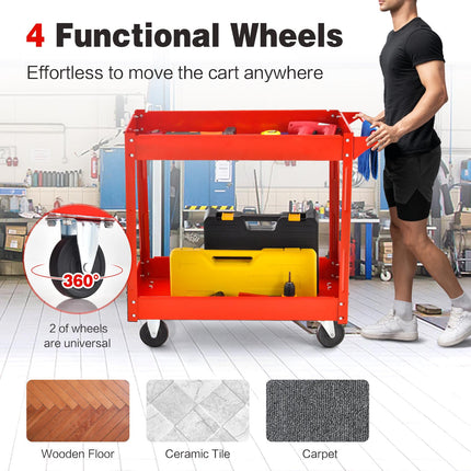 2-stufiger Rollwagen mit Griff, Metallrahmen, Rot