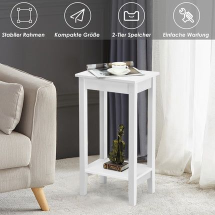 2-Tier White Side Table Set with Solid Wood Legs