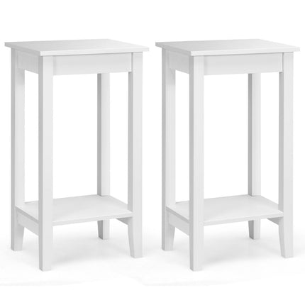 2-Tier White Side Table Set with Solid Wood Legs