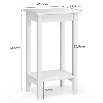 2-Tier White Side Table Set with Solid Wood Legs