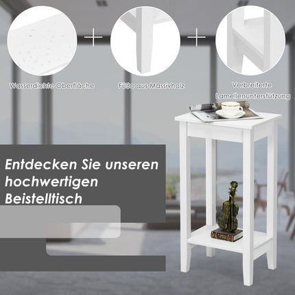 2-Tier White Side Table Set with Solid Wood Legs