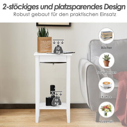 2-Tier White Side Table Set with Solid Wood Legs