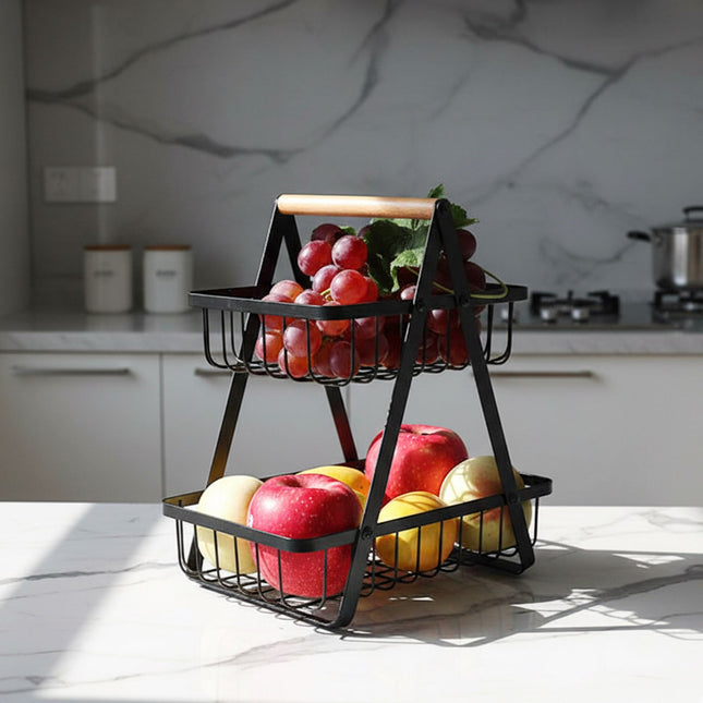 2-Tier Wire Fruit Bowl Stand – Square Design