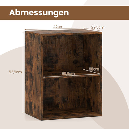 2-stöckiges Holzregal, verstellbare Böden, Rustikalbraun