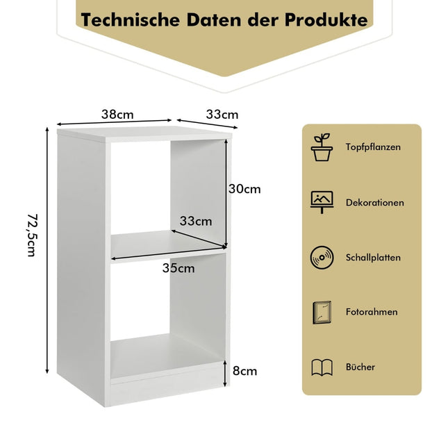 2-stöckiges Holzregal-Set mit Kippschutz, Weiß