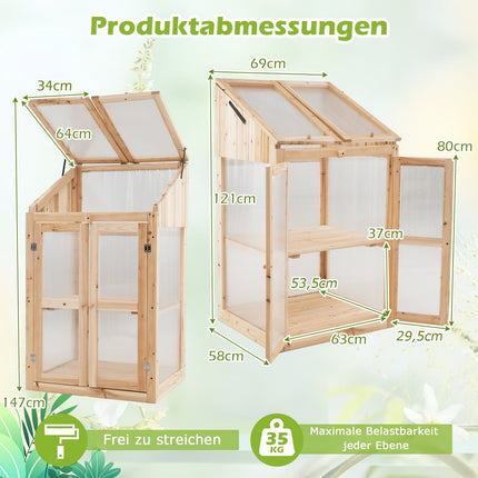 2-stöckiges Holz-Frühbeet mit Türen, 69x58x121 cm