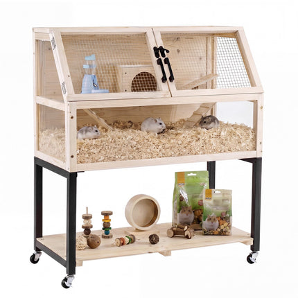 2-Tier Wooden Hamster Cage with Acrylic Windows