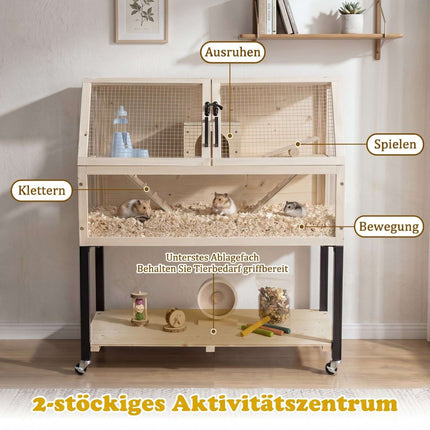 2-Tier Wooden Hamster Cage with Acrylic Windows
