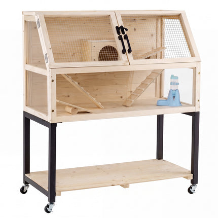 2-Tier Wooden Hamster Cage with Acrylic Windows